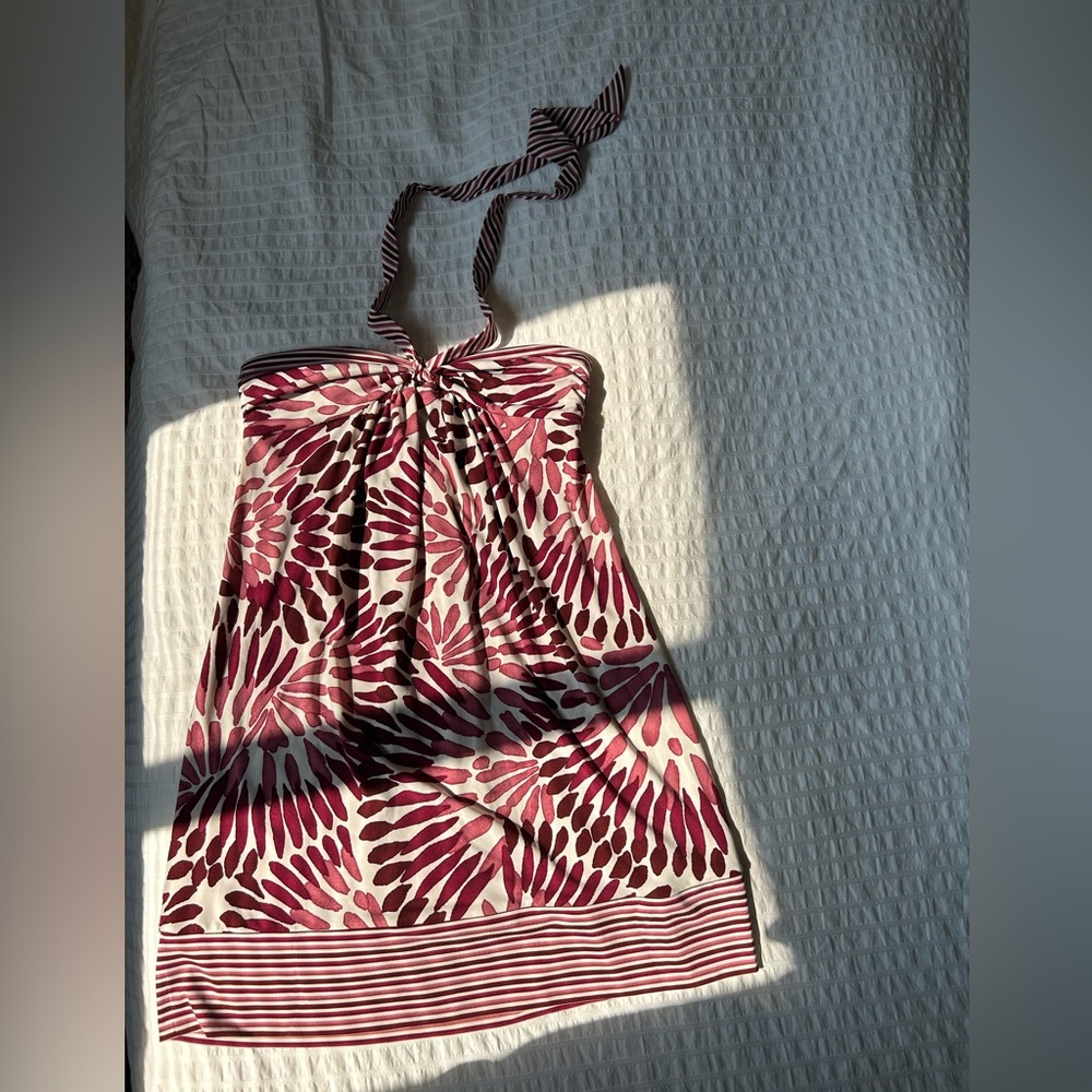 BCBG MAXAZRIA Vintage Pink, White and Red Halter Dress | Women’s Size XXS